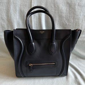 Celine Mini Luggage Tote, Blue Leather